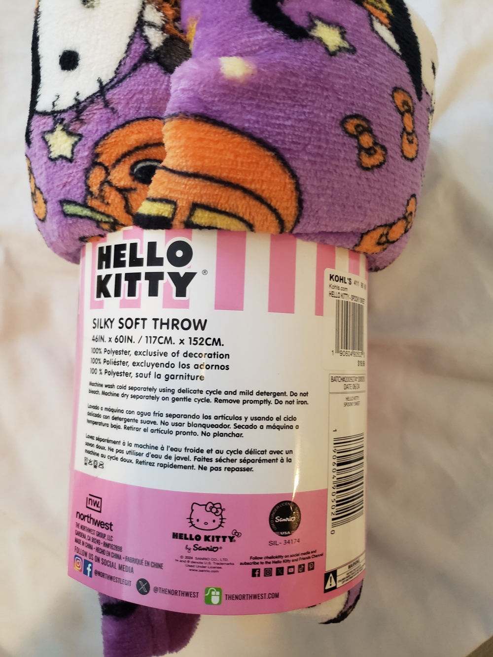 Hello Kitty Purple Plush Throw with Orange Bow Accents